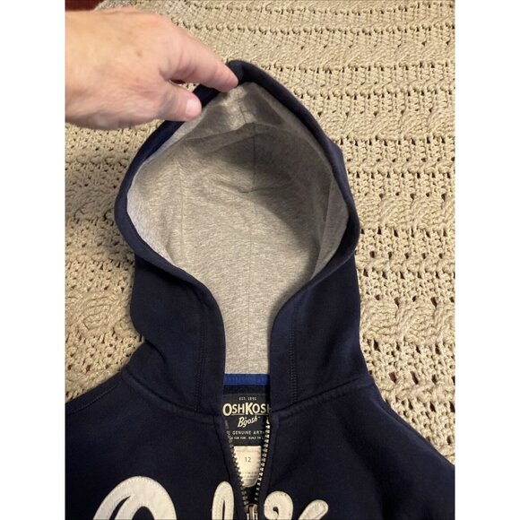 Youth Boys' OshKosh Navy Blue Hooded Jacket Size 12 Full Zip up With Pockets - Picture 11 of 14
